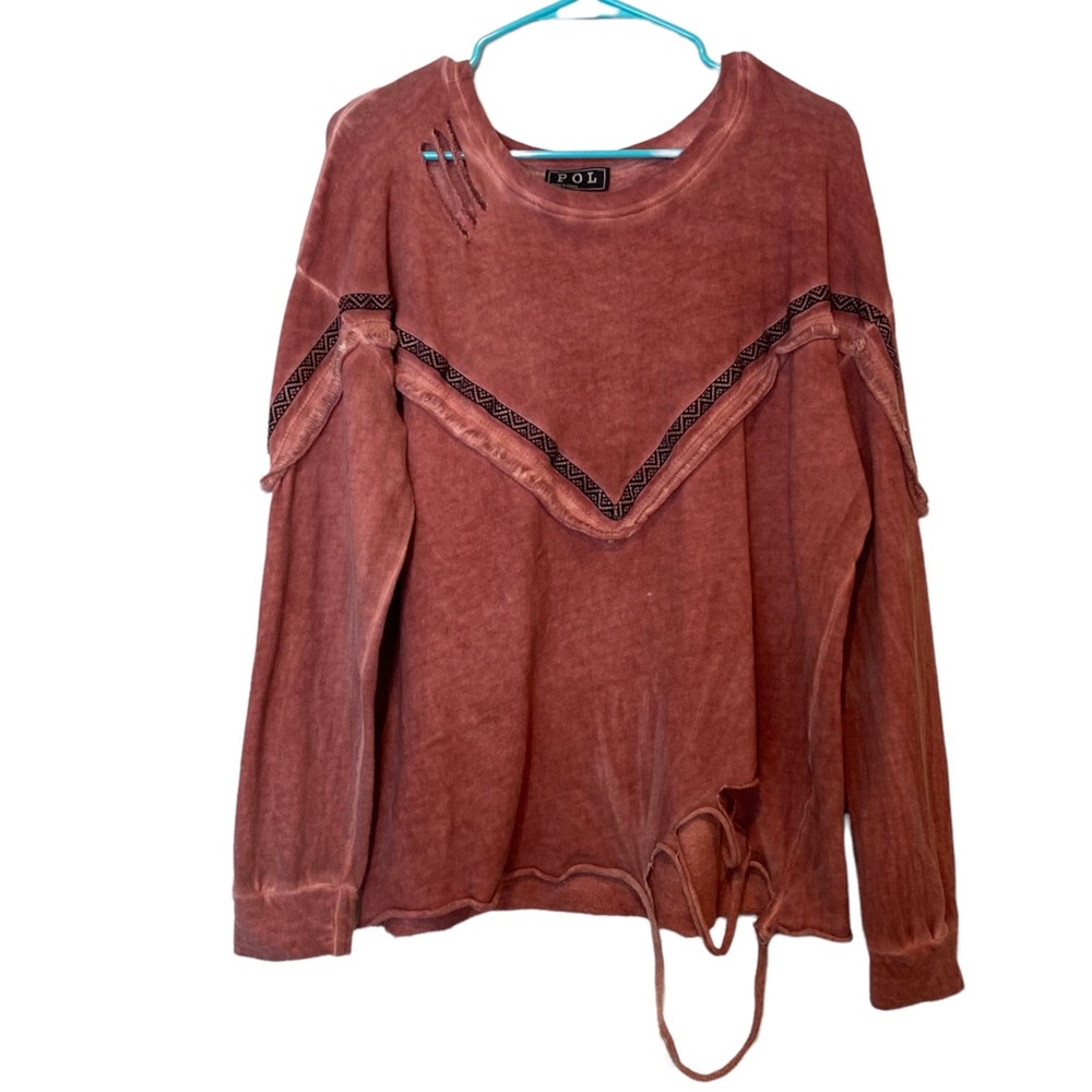 POL Distressed Boho Aztec Sweatshirt Size Medium